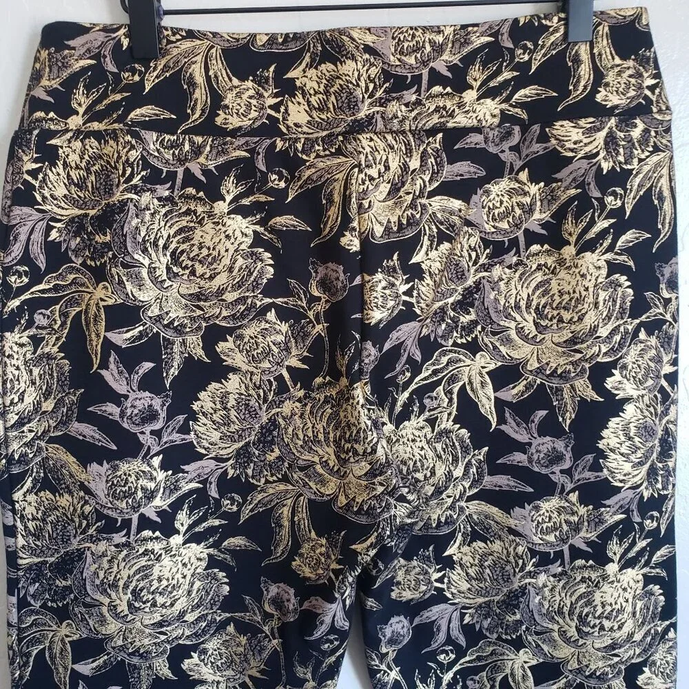 Soft Surroundings Moonstruck Metallic Gold Ponte Knit Pull-On Pant Black Size PM